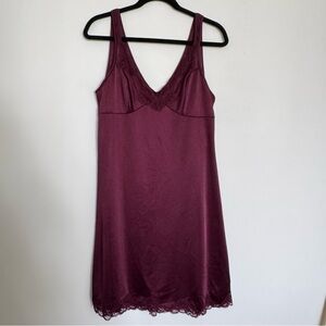 Vintage Charnos UK Burgundy Lace Detail Slip Dress Whimsigoth Babydoll 18 UK